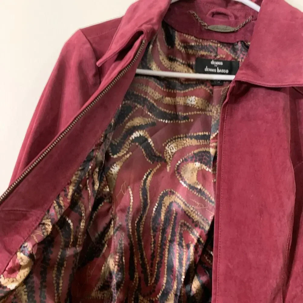 Dennis Basso Womens Sz S Red Suede Genuine Leather Jacket Classy Western Luxury‌ - Picture 4 of 10